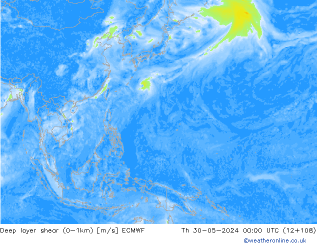 Deep layer shear (0-1km) ECMWF чт 30.05.2024 00 UTC