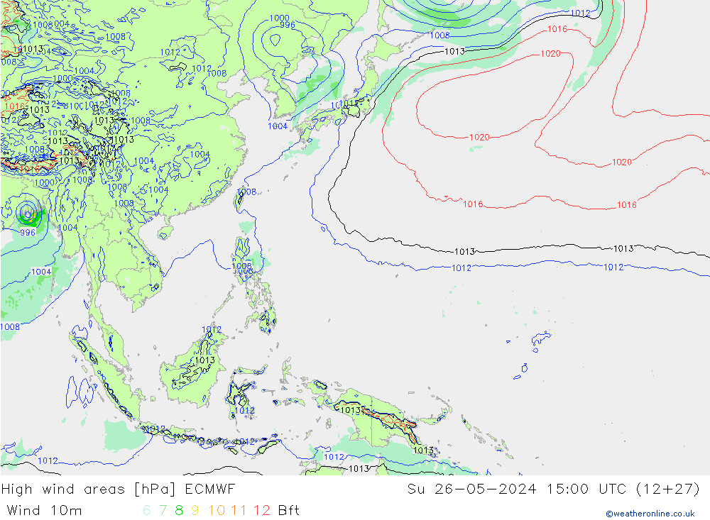 yüksek rüzgarlı alanlar ECMWF Paz 26.05.2024 15 UTC