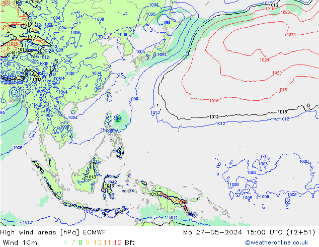 High wind areas ECMWF пн 27.05.2024 15 UTC