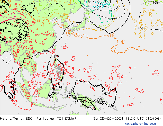 Z500/Rain (+SLP)/Z850 ECMWF сб 25.05.2024 18 UTC