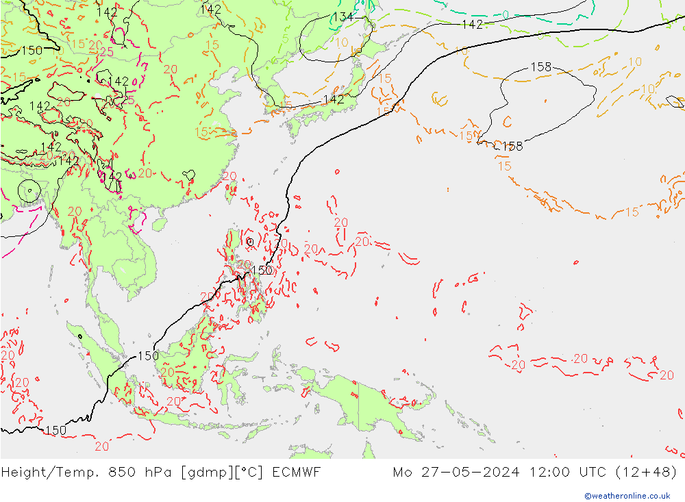 Z500/Rain (+SLP)/Z850 ECMWF lun 27.05.2024 12 UTC