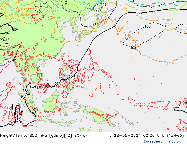 Hoogte/Temp. 850 hPa ECMWF di 28.05.2024 00 UTC