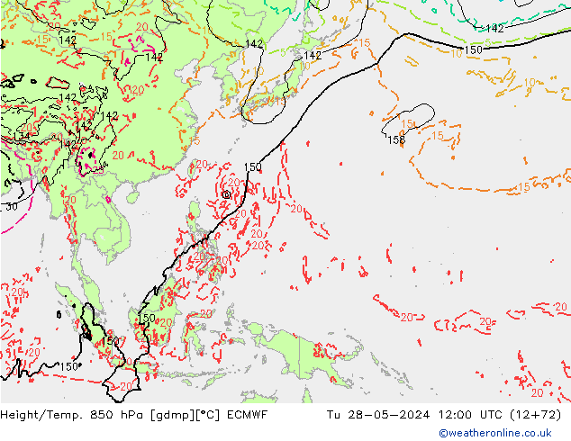 Z500/Rain (+SLP)/Z850 ECMWF mar 28.05.2024 12 UTC