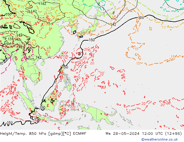 Z500/Yağmur (+YB)/Z850 ECMWF Çar 29.05.2024 12 UTC