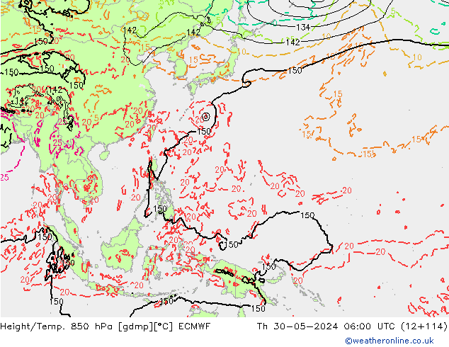 Height/Temp. 850 гПа ECMWF чт 30.05.2024 06 UTC