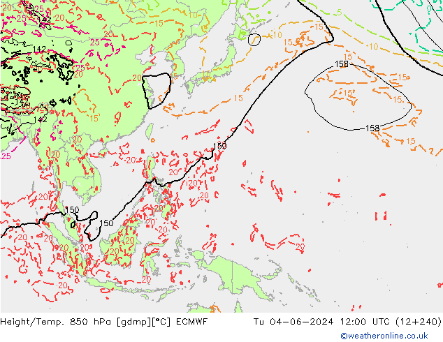 Height/Temp. 850 hPa ECMWF  04.06.2024 12 UTC