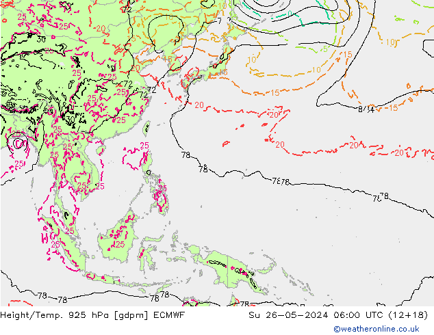 Height/Temp. 925 hPa ECMWF nie. 26.05.2024 06 UTC