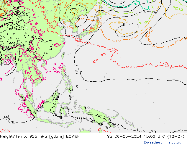 Yükseklik/Sıc. 925 hPa ECMWF Paz 26.05.2024 15 UTC
