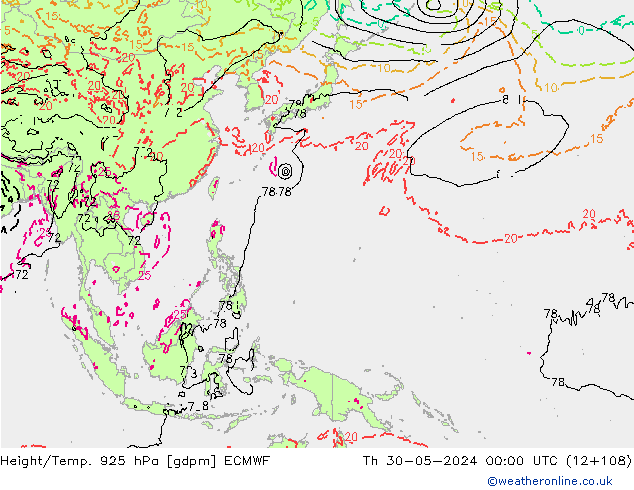 Height/Temp. 925 hPa ECMWF Do 30.05.2024 00 UTC