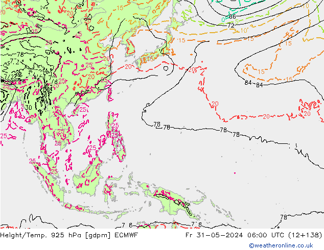 Height/Temp. 925 hPa ECMWF Fr 31.05.2024 06 UTC