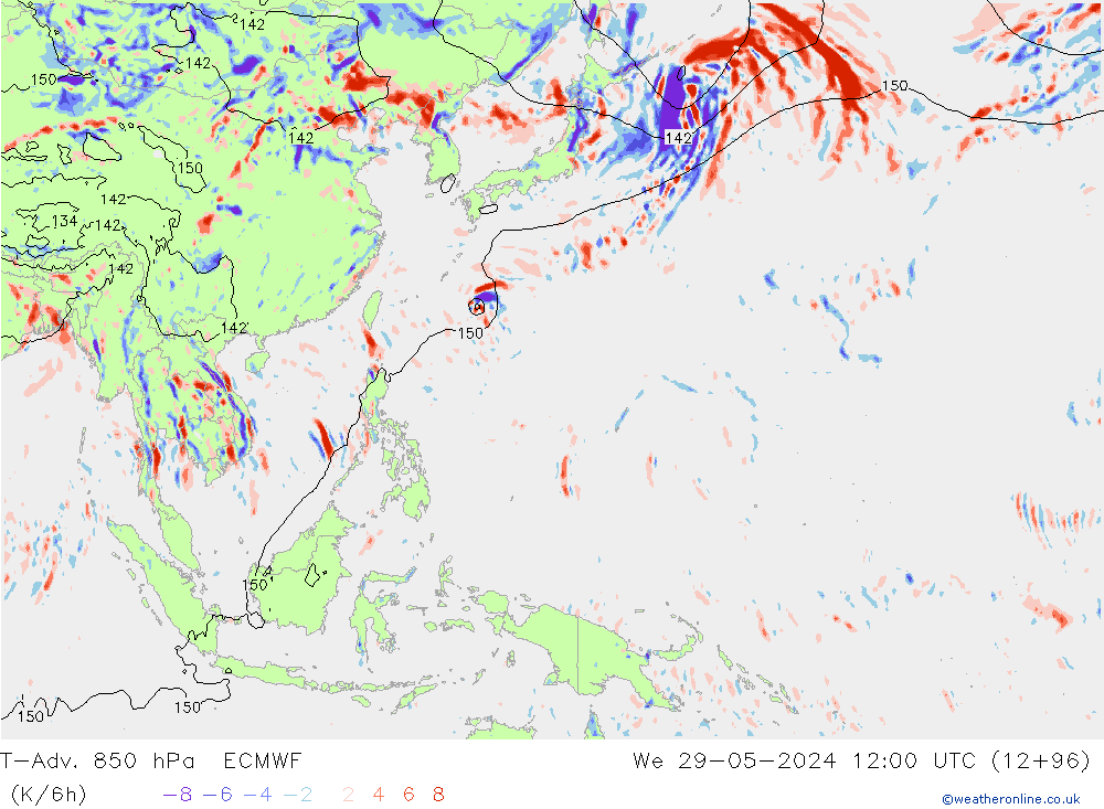 T-Adv. 850 hPa ECMWF We 29.05.2024 12 UTC