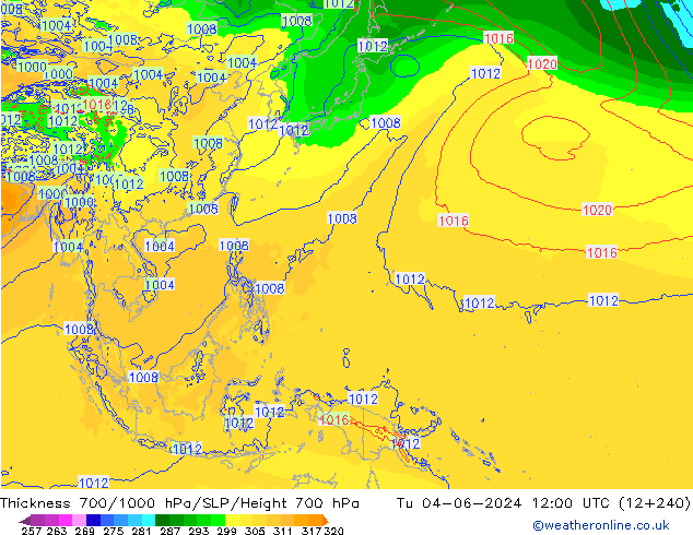 Dikte700-1000 hPa ECMWF di 04.06.2024 12 UTC