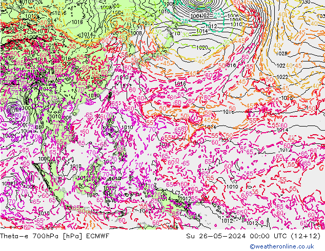 Theta-e 700hPa ECMWF Su 26.05.2024 00 UTC