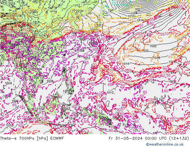 Theta-e 700hPa ECMWF vr 31.05.2024 00 UTC