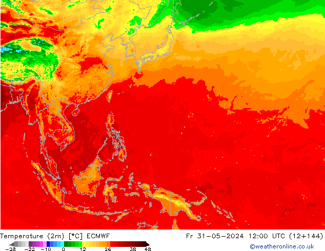 Temperature (2m) ECMWF Pá 31.05.2024 12 UTC