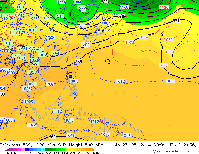 Thck 500-1000hPa ECMWF Po 27.05.2024 00 UTC