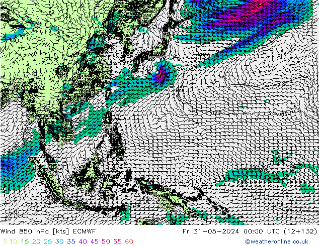 Vento 850 hPa ECMWF Sex 31.05.2024 00 UTC