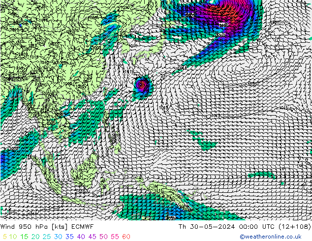 Wind 950 hPa ECMWF Th 30.05.2024 00 UTC