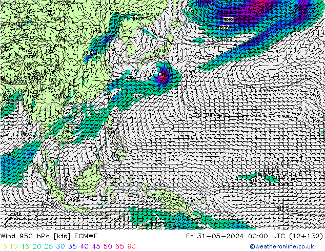 Viento 950 hPa ECMWF vie 31.05.2024 00 UTC