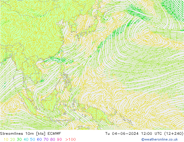 Stromlinien 10m ECMWF Di 04.06.2024 12 UTC