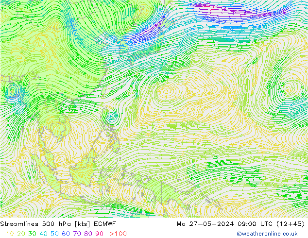 Linha de corrente 500 hPa ECMWF Seg 27.05.2024 09 UTC