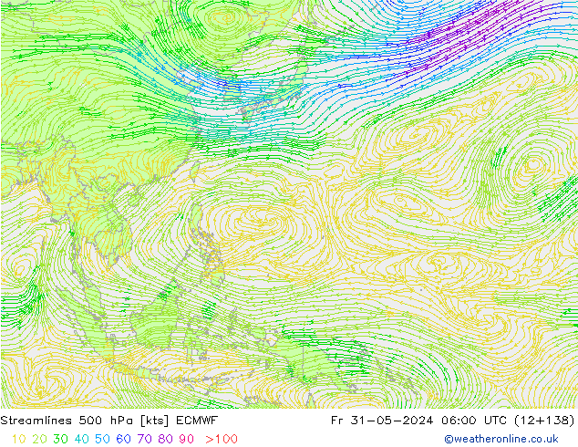 Linha de corrente 500 hPa ECMWF Sex 31.05.2024 06 UTC