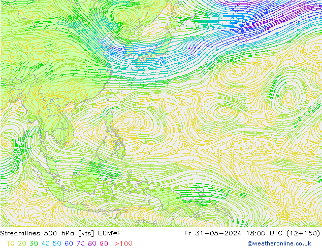 Streamlines 500 hPa ECMWF Pá 31.05.2024 18 UTC