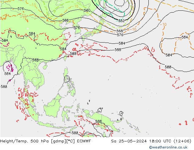 Z500/Rain (+SLP)/Z850 ECMWF сб 25.05.2024 18 UTC