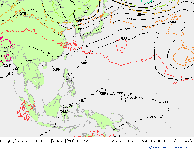 Z500/Rain (+SLP)/Z850 ECMWF Mo 27.05.2024 06 UTC