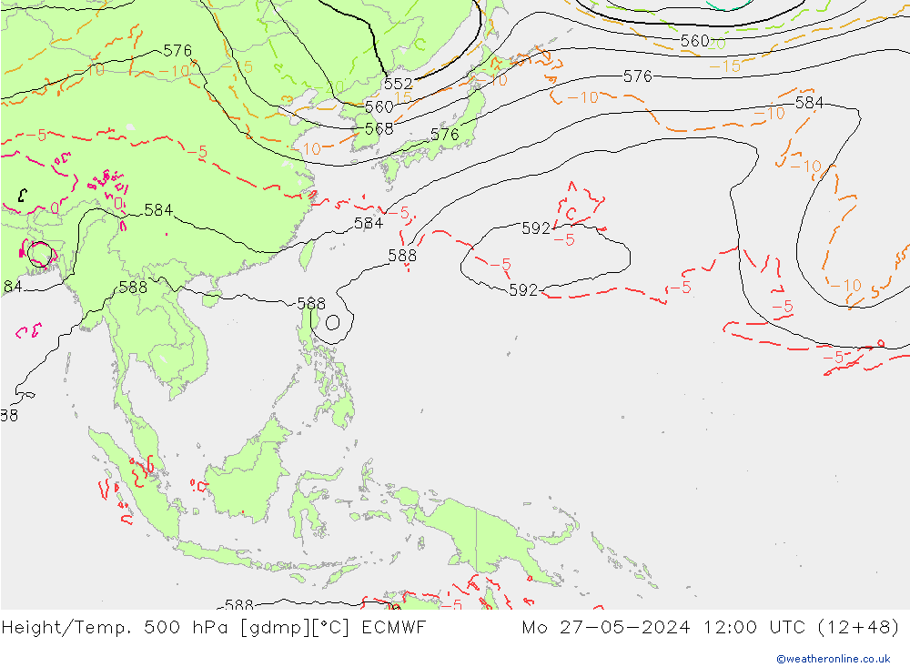 Z500/Rain (+SLP)/Z850 ECMWF lun 27.05.2024 12 UTC