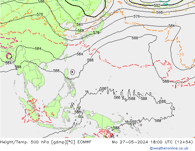 Z500/Rain (+SLP)/Z850 ECMWF Mo 27.05.2024 18 UTC