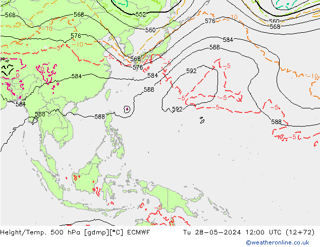 Z500/Rain (+SLP)/Z850 ECMWF mar 28.05.2024 12 UTC