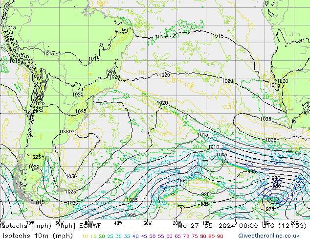 Isotachs (mph) ECMWF Seg 27.05.2024 00 UTC