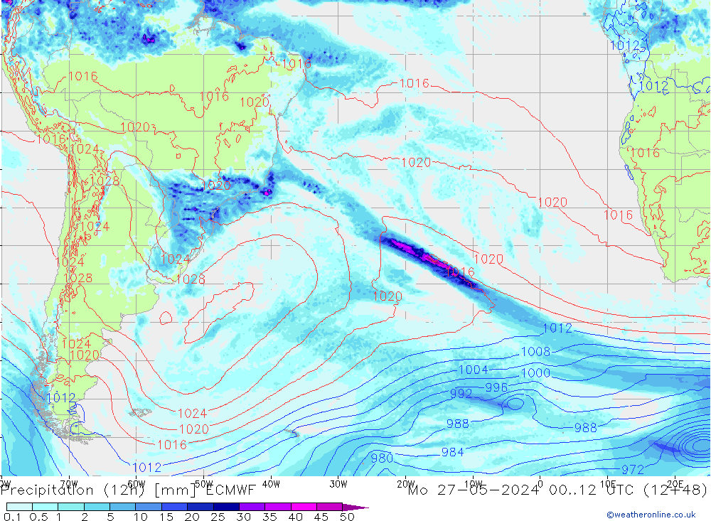 Precipitación (12h) ECMWF lun 27.05.2024 12 UTC