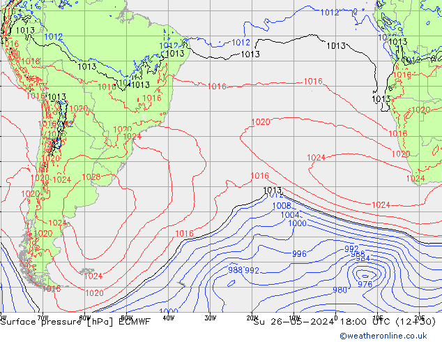 pressão do solo ECMWF Dom 26.05.2024 18 UTC