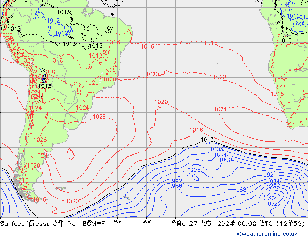 Pressione al suolo ECMWF lun 27.05.2024 00 UTC