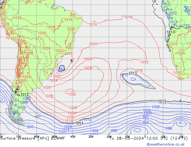 Presión superficial ECMWF mar 28.05.2024 12 UTC