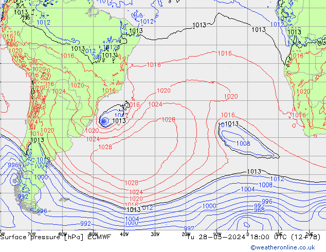 Pressione al suolo ECMWF mar 28.05.2024 18 UTC