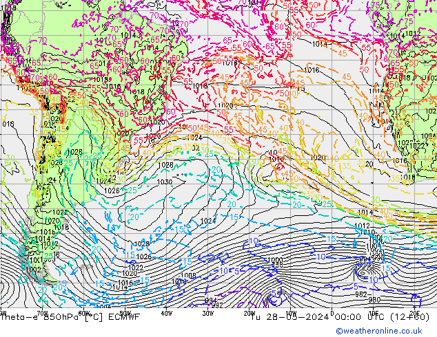 Theta-e 850hPa ECMWF Sa 28.05.2024 00 UTC