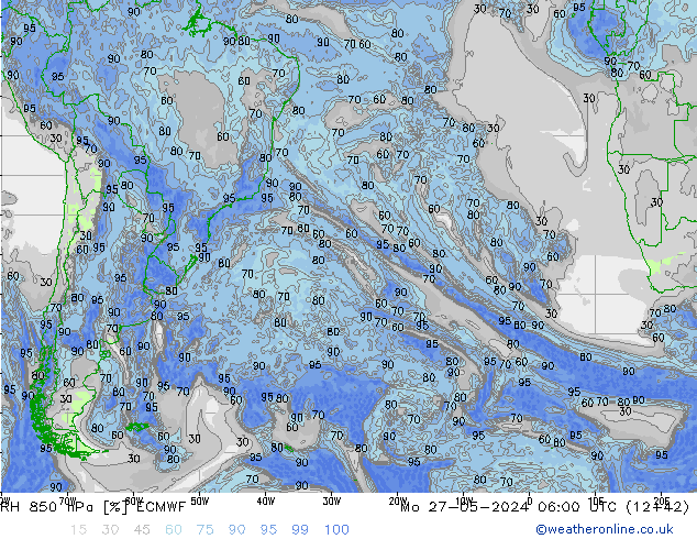 RH 850 hPa ECMWF lun 27.05.2024 06 UTC