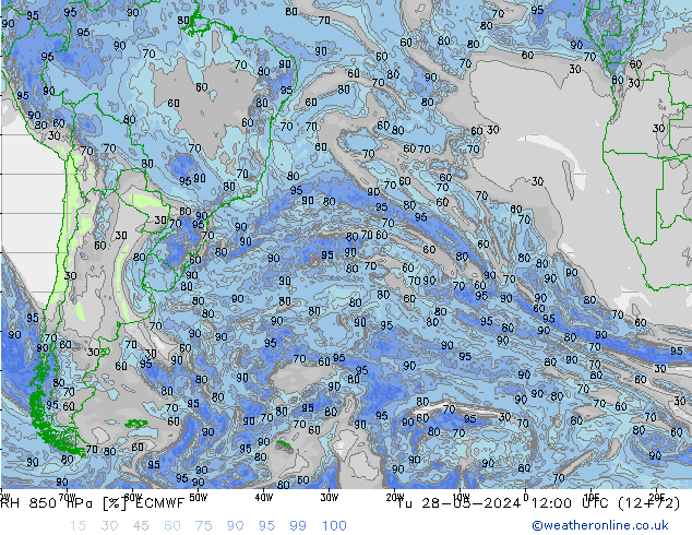 RH 850 гПа ECMWF вт 28.05.2024 12 UTC