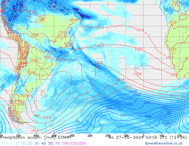 Precipitation accum. ECMWF Mo 27.05.2024 00 UTC