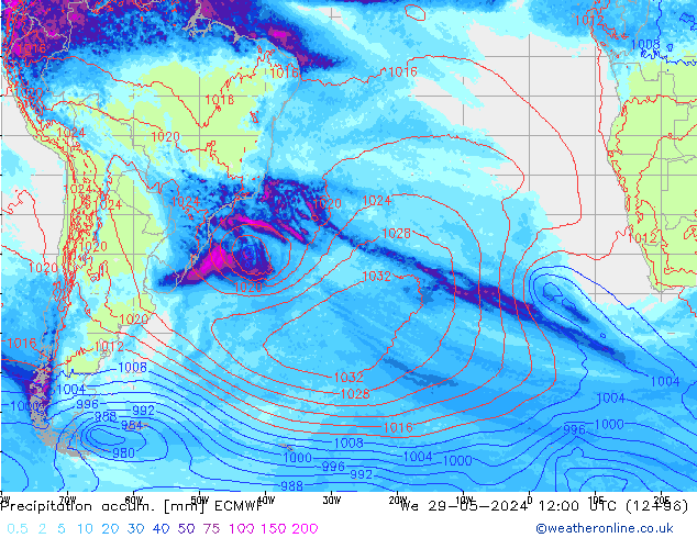 Totale neerslag ECMWF wo 29.05.2024 12 UTC