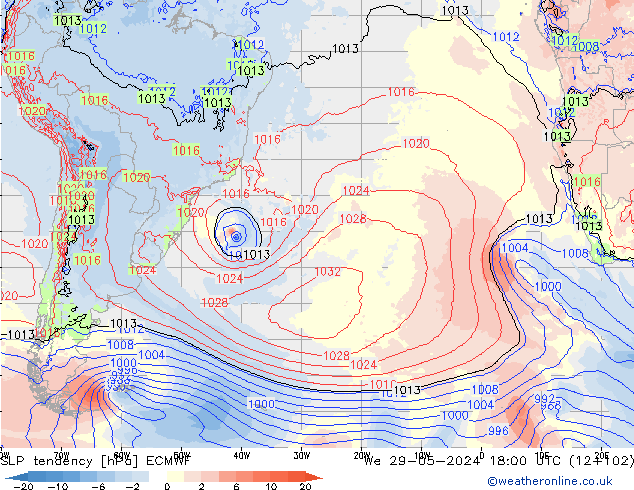 Tendenza di Pressione ECMWF mer 29.05.2024 18 UTC