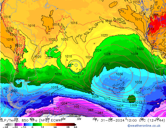 SLP/Temp. 850 гПа ECMWF пт 31.05.2024 12 UTC