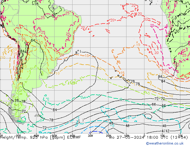 Height/Temp. 925 hPa ECMWF Mo 27.05.2024 18 UTC