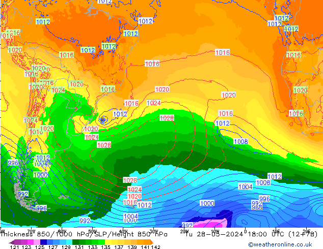 Thck 850-1000 гПа ECMWF вт 28.05.2024 18 UTC