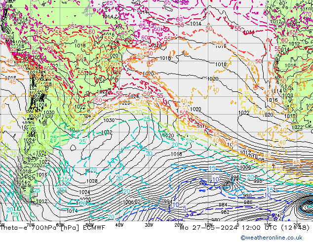 Theta-e 700hPa ECMWF Mo 27.05.2024 12 UTC