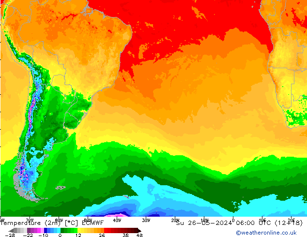 Temperature (2m) ECMWF Su 26.05.2024 06 UTC