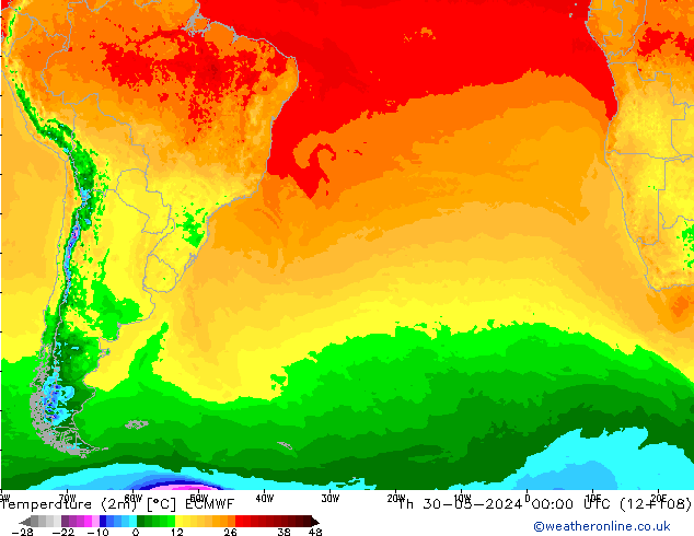 Temperatuurkaart (2m) ECMWF do 30.05.2024 00 UTC